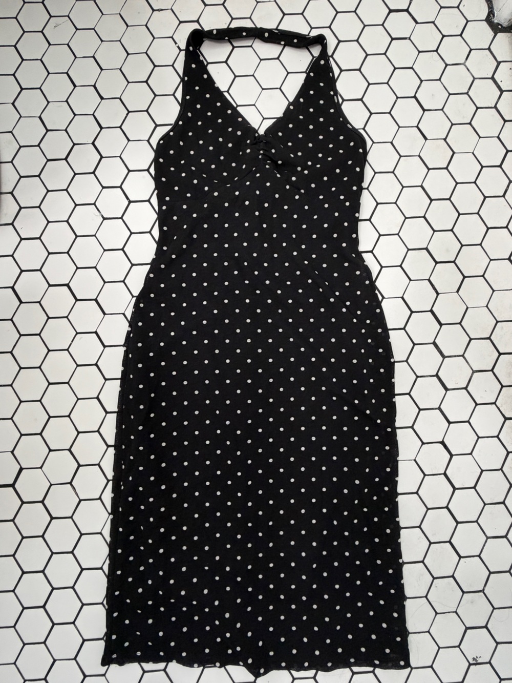 Rampage NWT Black Polka Dot Halter Midi Dress Y2K Vintage wiggle dress